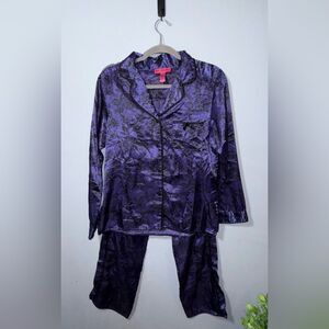 Betsey Johnson Intimates Vintage Purple Black Floral Lace Pajama  Set Size S EUC